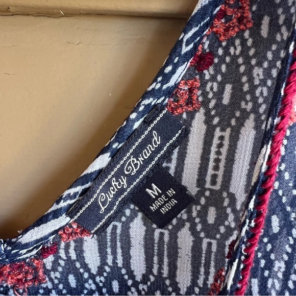 Lucky Brand Womens Tunic Blouse Plus Size M Boho Sheer Top Embroidery Popover - Picture 4 of 6